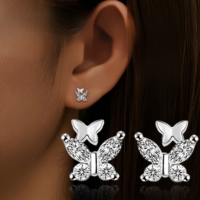 Women's Exquisite Butterfly Stud Earrings with Cubic Zirconia